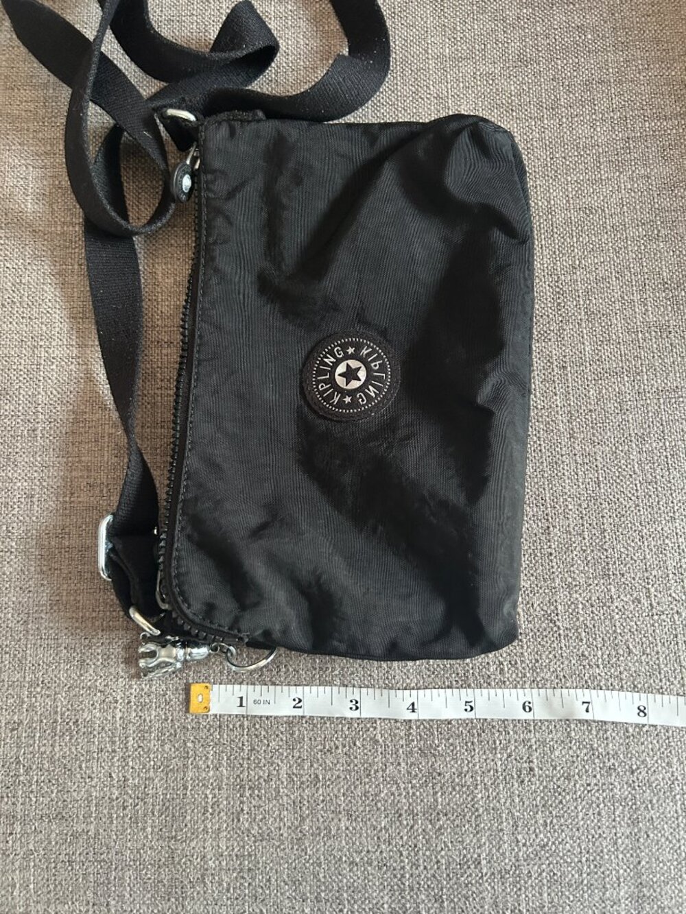 Kipling Black Nylon Crossbody Shoulder Bag Silver-Tone Monkey Keychain *Stains* - Picture 9 of 13